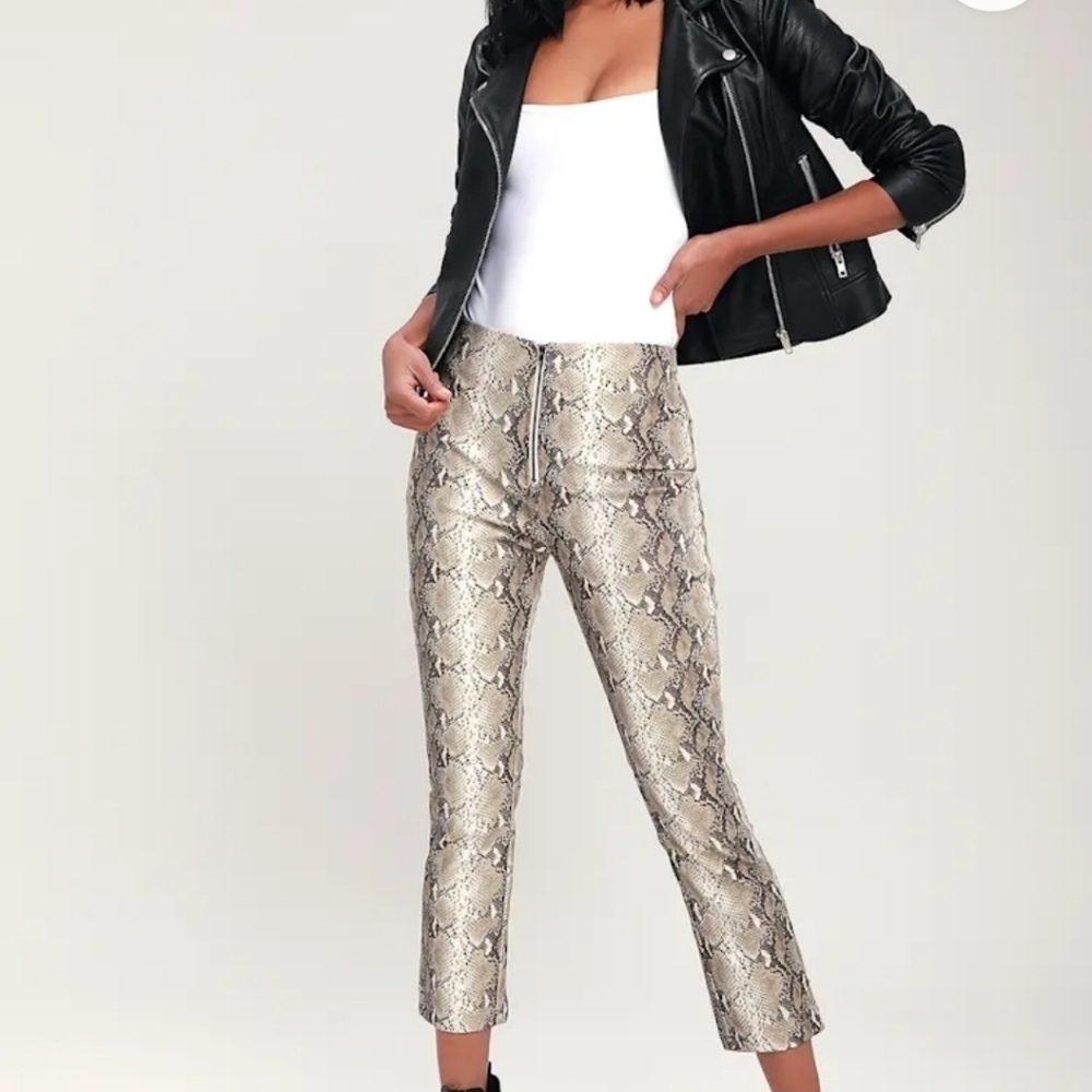 Grace Beige Snake Print Cropped Pants
